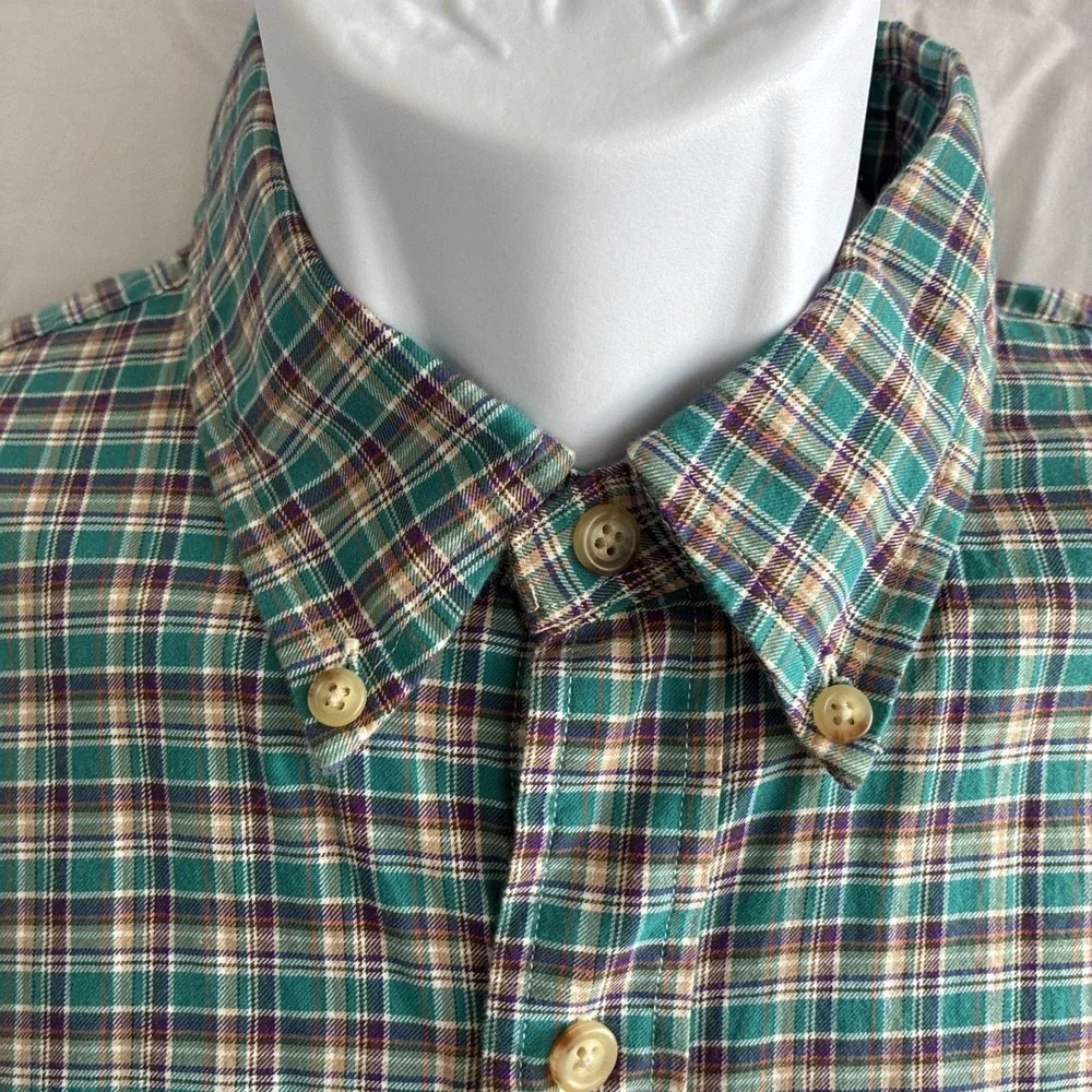 Ralph Lauren Button Down Plaid Green Blue Check Men's Size L 46 chest